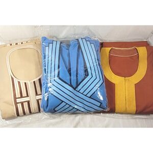LOT: 3 Men's Middle East Caftan Kaftan Thobe Robes - Blue, Tan, Orange - One Sz
